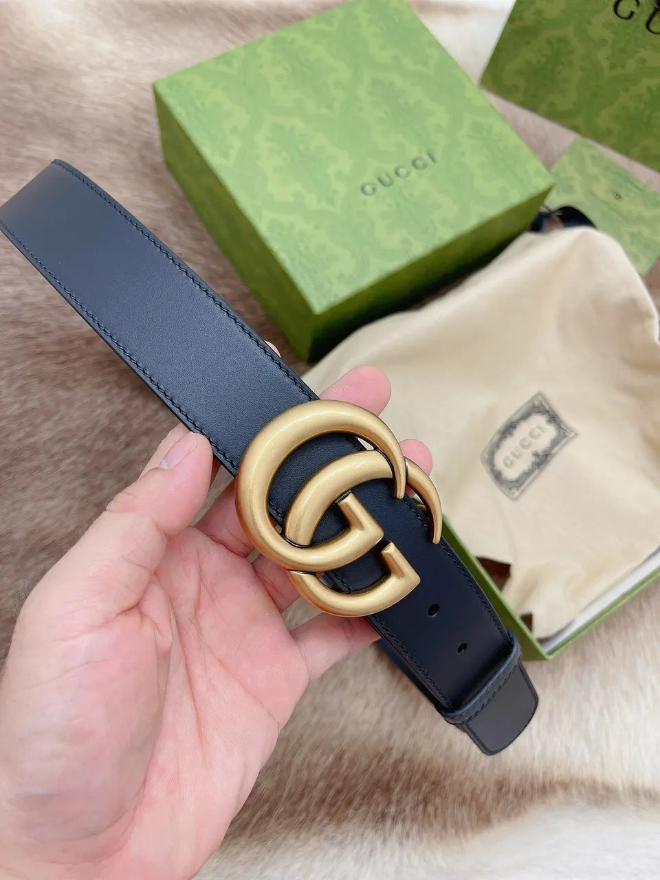 Gucci Navy Leather Belt - Hình 8