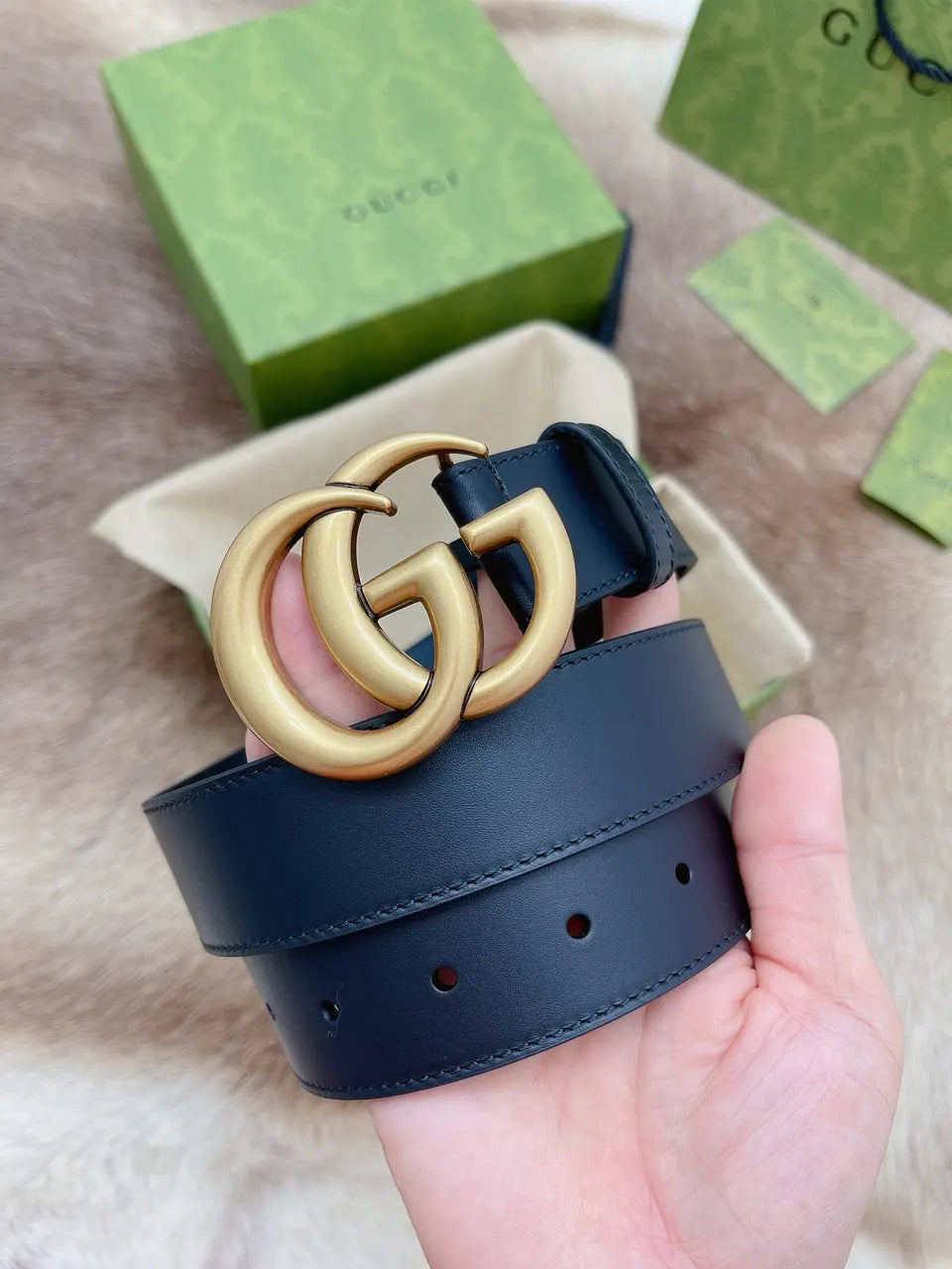 Gucci Navy Leather Belt