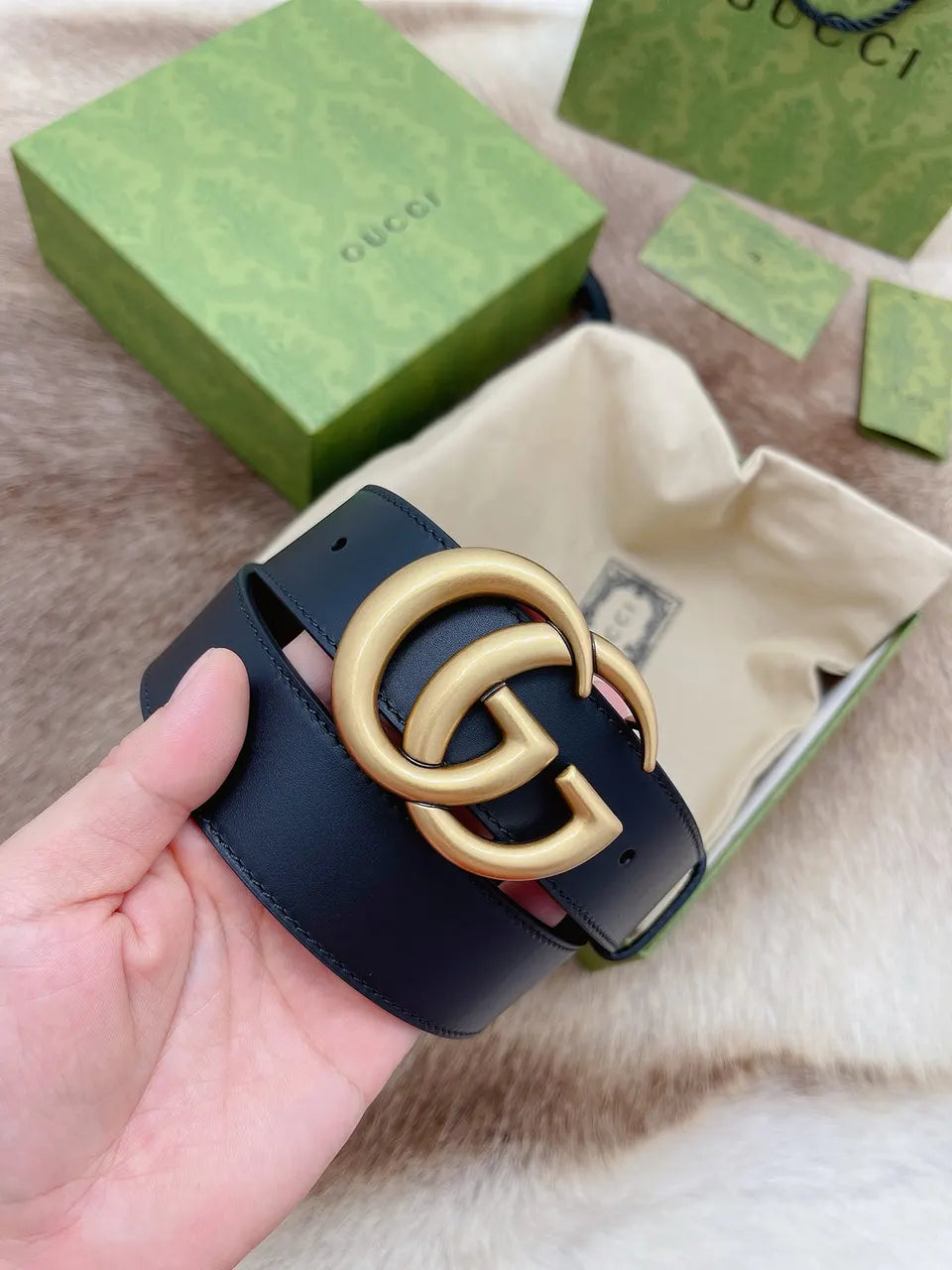Gucci Navy Leather Belt - Hình 5