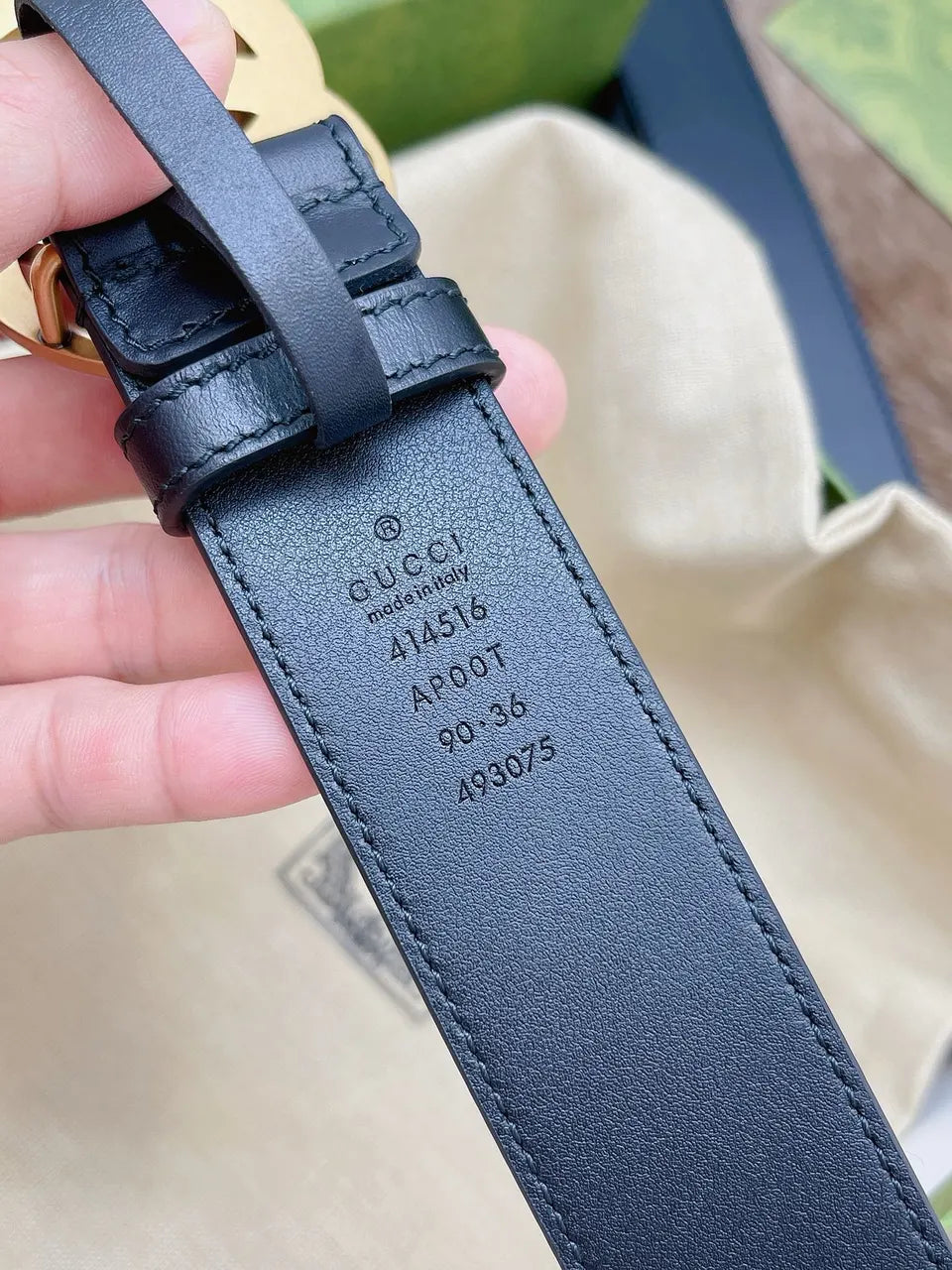 Gucci Navy Leather Belt - Hình 4
