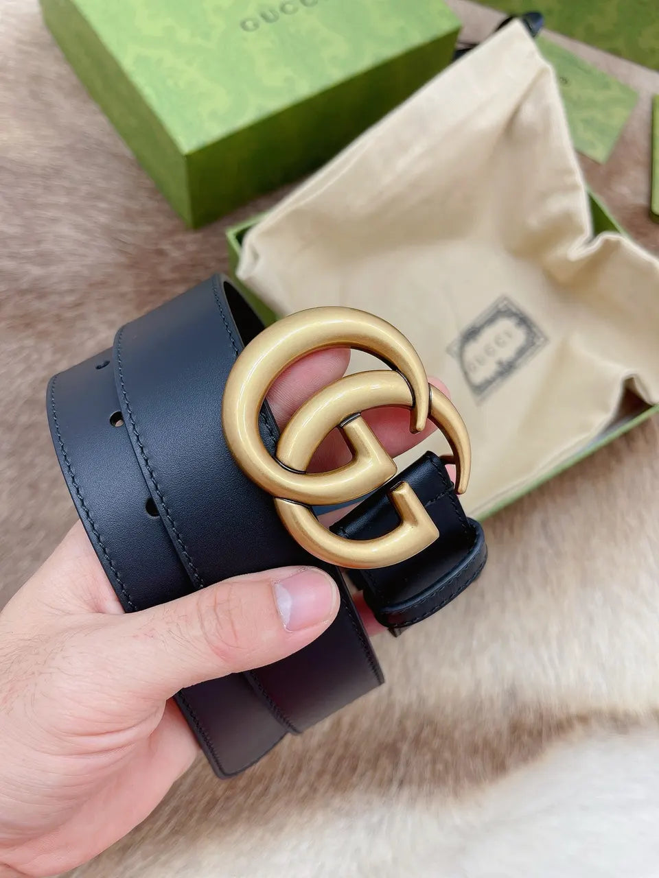 Gucci Navy Leather Belt - Hình 2