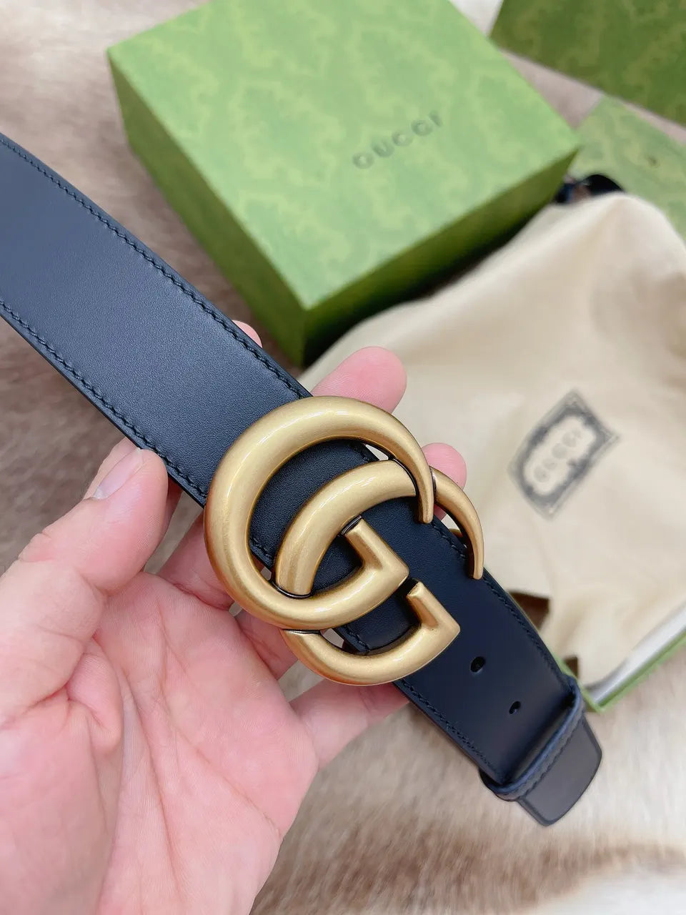 Gucci Navy Leather Belt - Hình 7