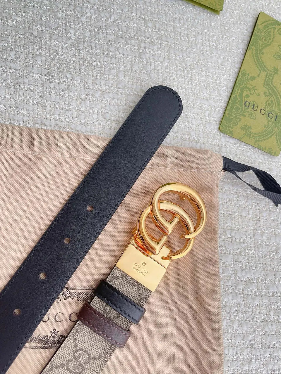 Gucci Beige GG Belt Gold - Hình 5
