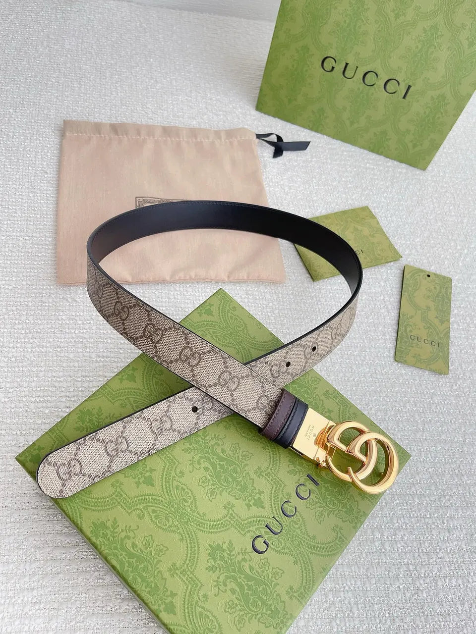 Gucci Beige GG Belt Gold - Hình 3