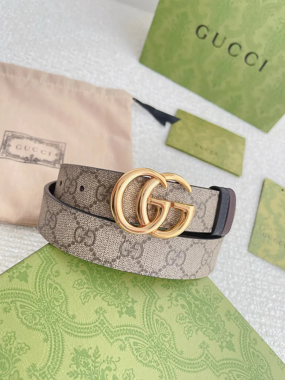 Gucci Beige GG Belt Gold - Hình 9