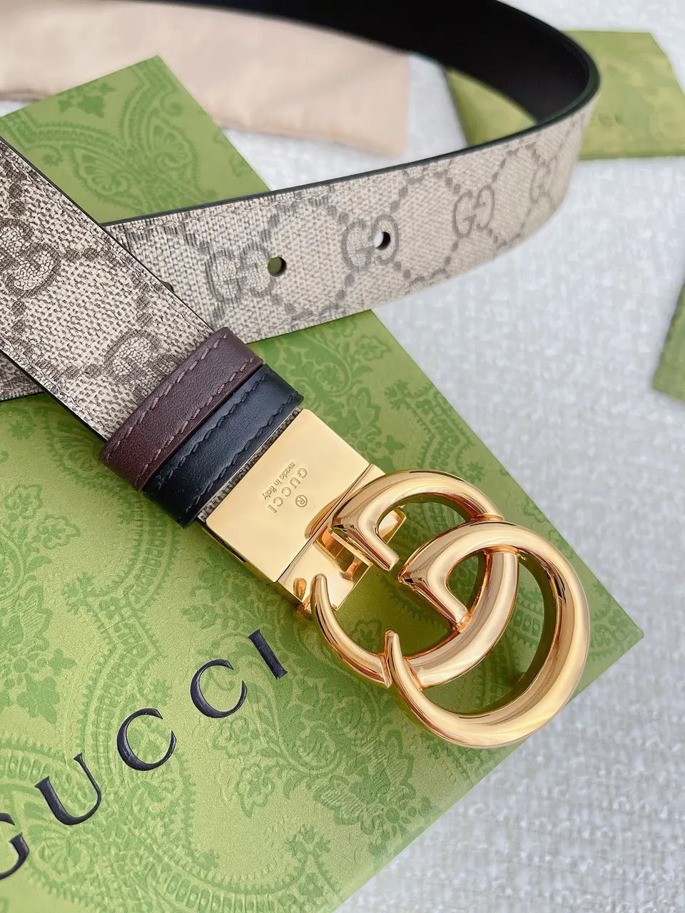 Gucci Beige GG Belt Gold - Hình 2