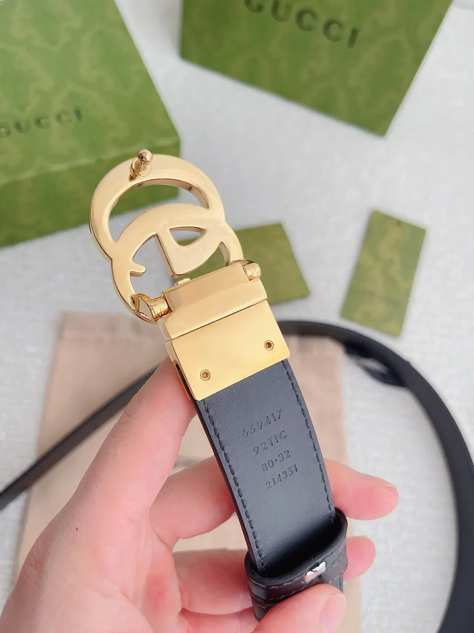 Gucci Beige GG Belt Gold - Hình 4