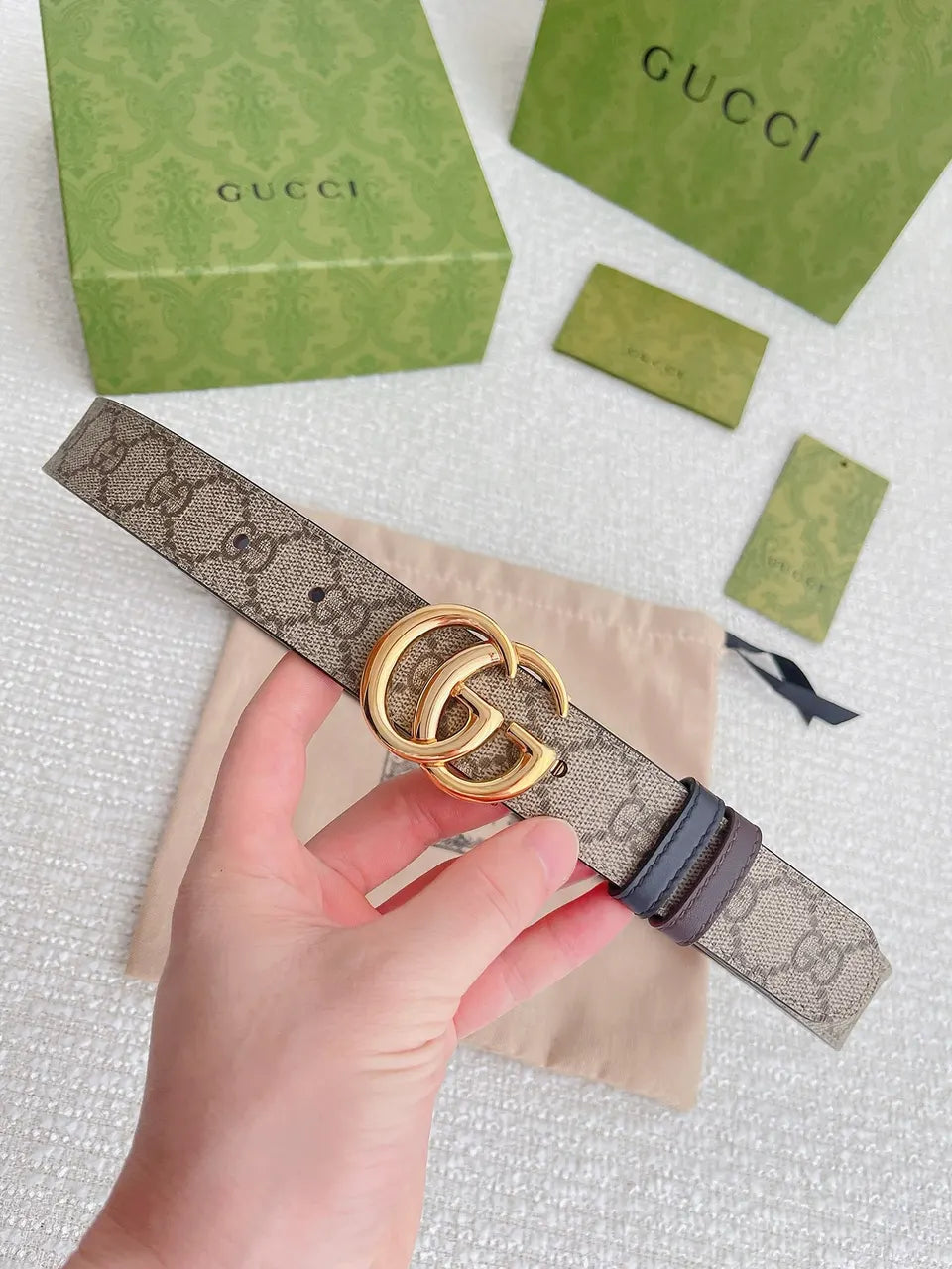 Gucci Beige GG Belt Gold - Hình 8