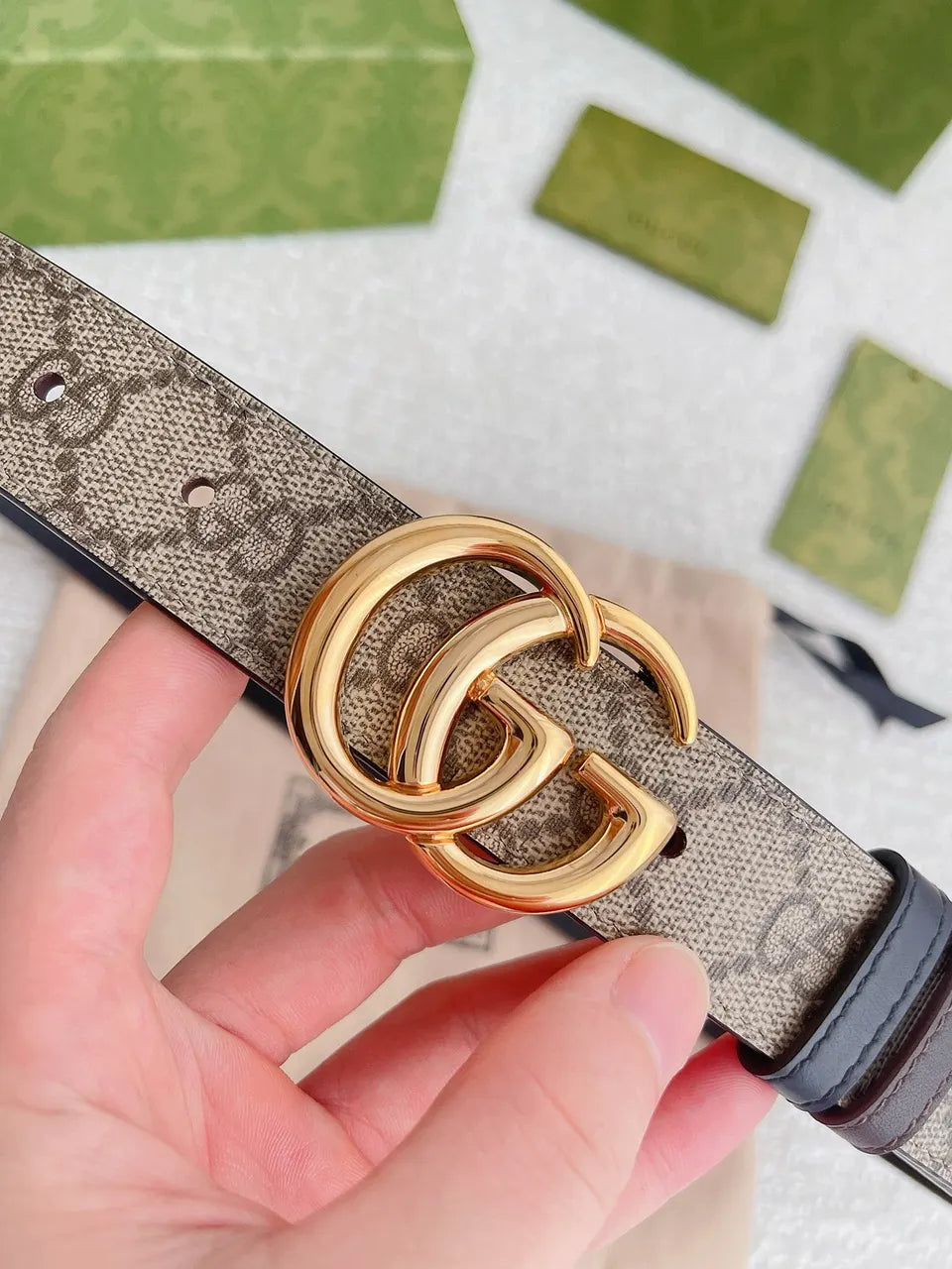 Gucci Beige GG Belt Gold - Hình 7