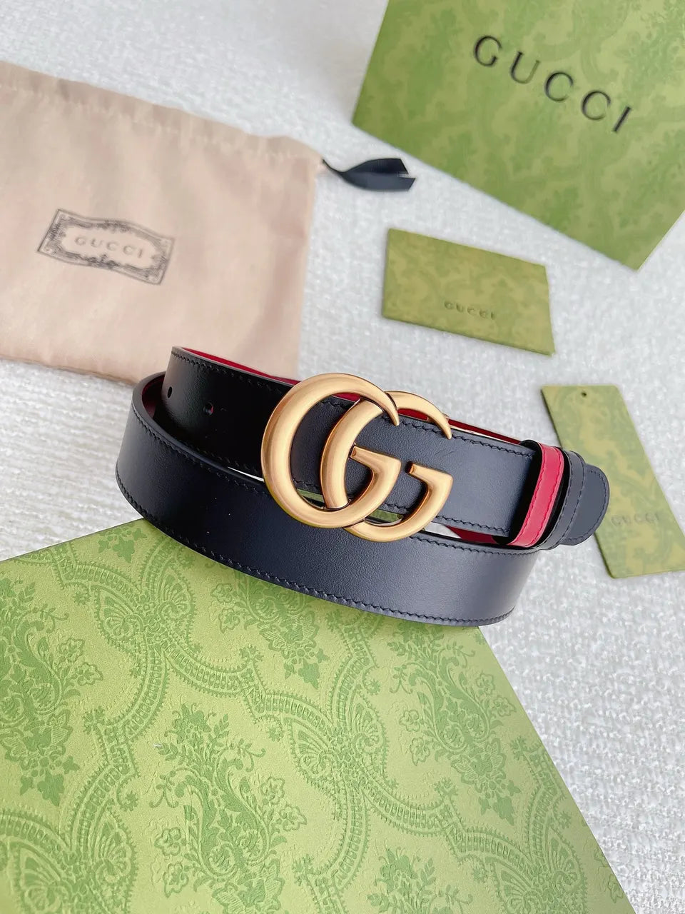 Gucci Black Leather Belt gold gg - Hình 9