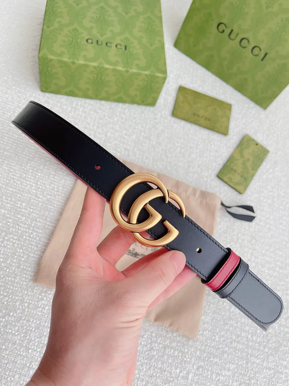Gucci Black Leather Belt gold gg - Hình 8