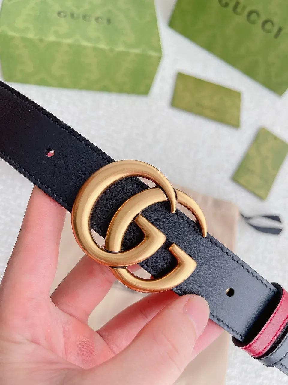 Gucci Black Leather Belt gold gg - Hình 7