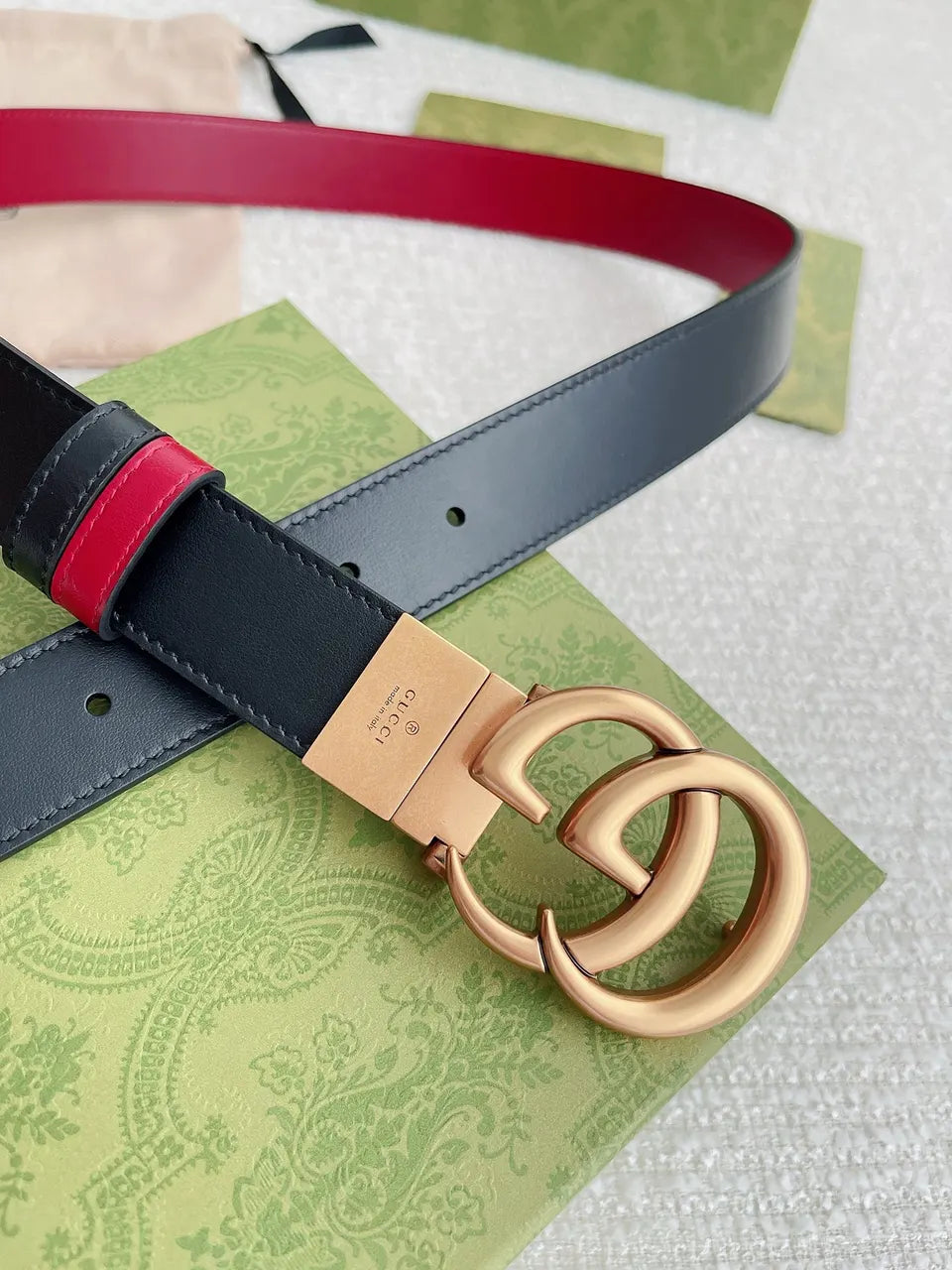 Gucci Black Leather Belt gold gg - Hình 2