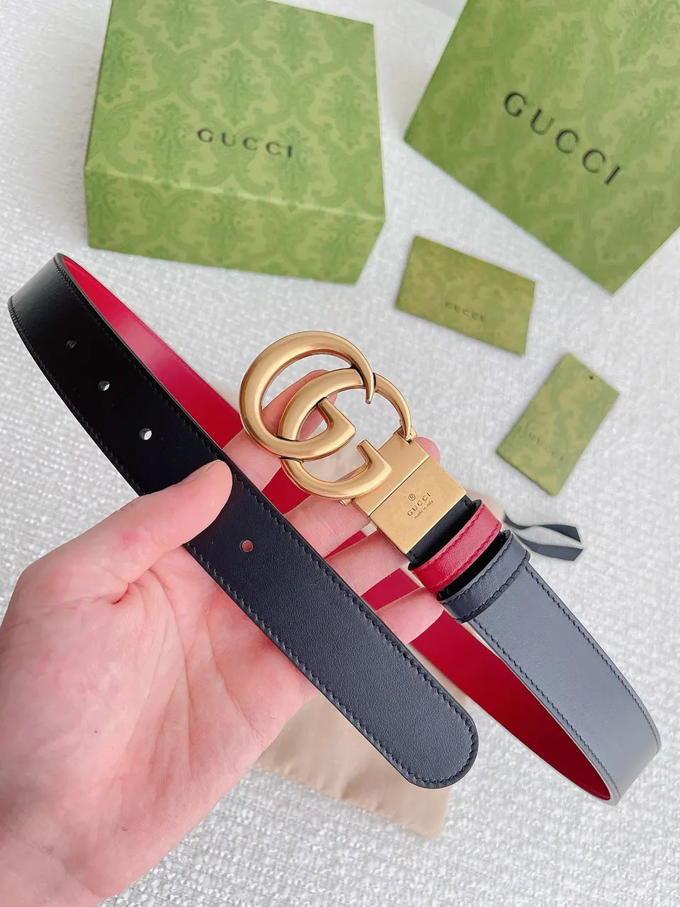 Gucci Black Leather Belt gold gg - Hình 6