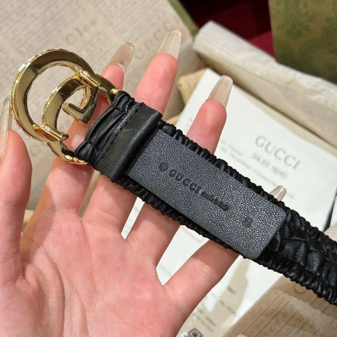 Gucci Crystal Ruched Belt - Hình 2