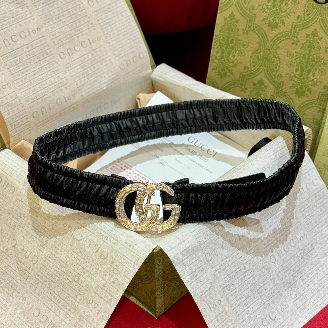 Gucci Crystal Ruched Belt - Hình 8