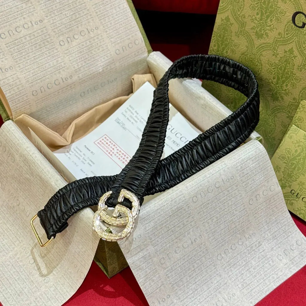 Gucci Crystal Ruched Belt - Hình 7