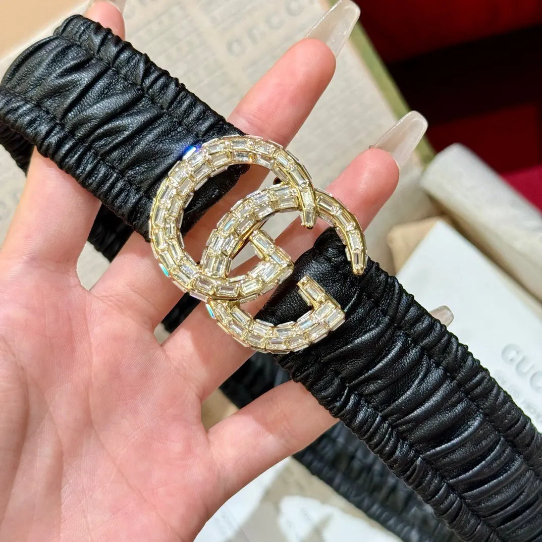 Gucci Crystal Ruched Belt - Hình 3
