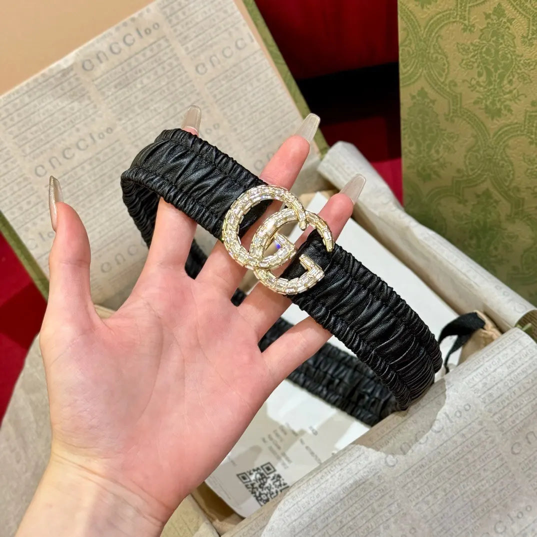 Gucci Crystal Ruched Belt - Hình 6