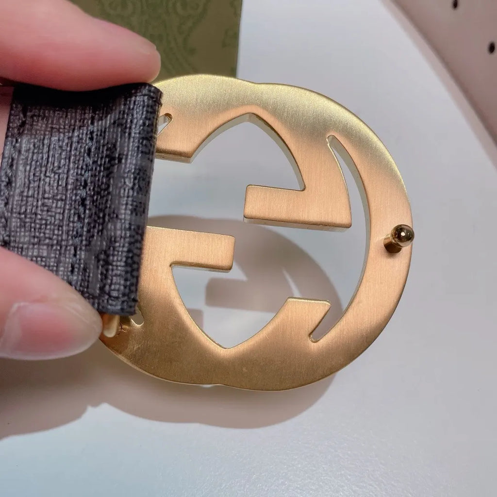gold Gucci Gray Monogram Belt - Hình 3