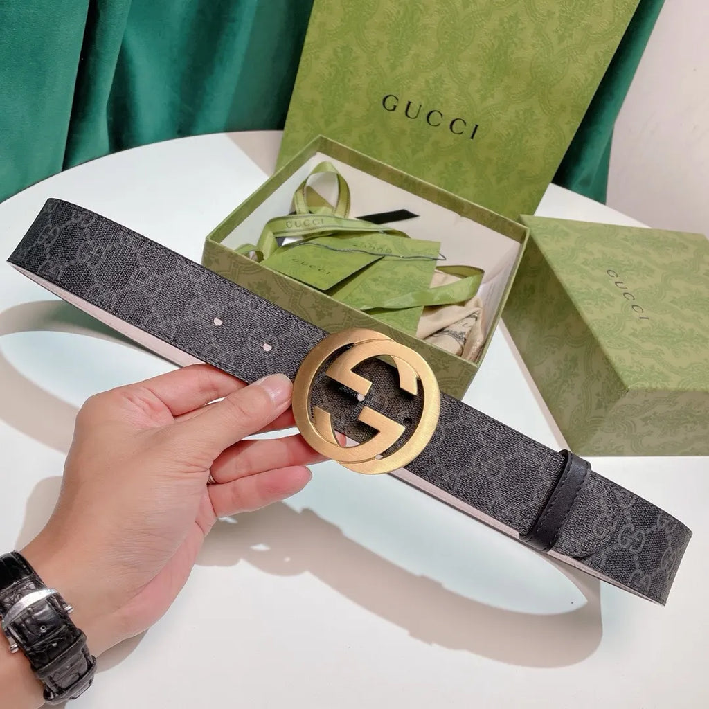 gold Gucci Gray Monogram Belt