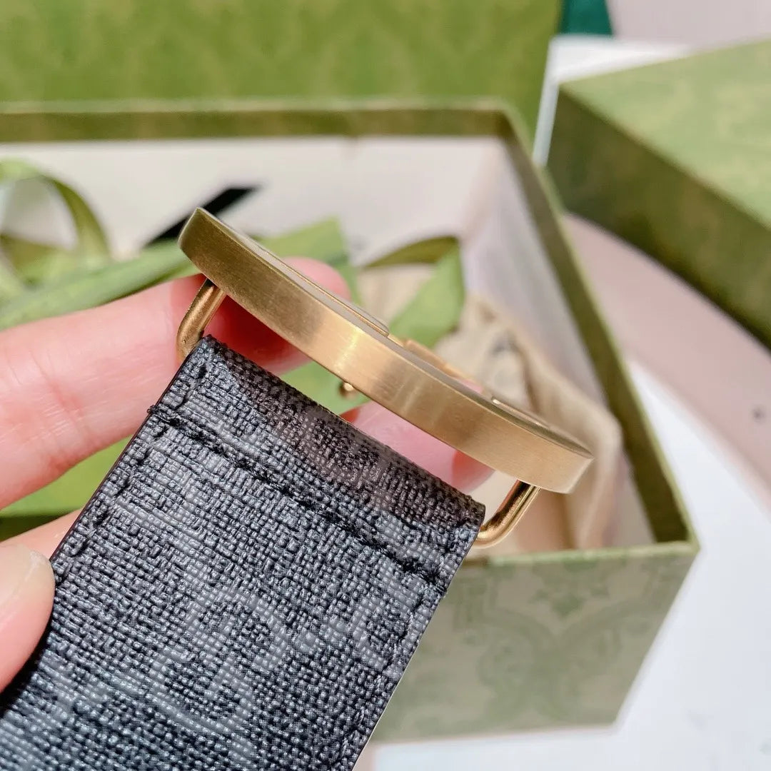 gold Gucci Gray Monogram Belt - Hình 2