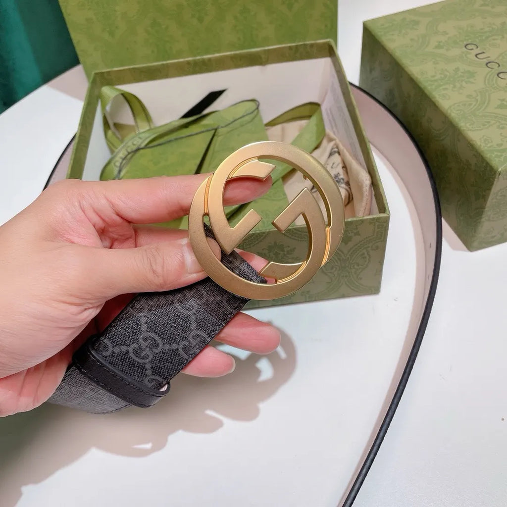 Gucci Gray Monogram Belt gold - Hình 4