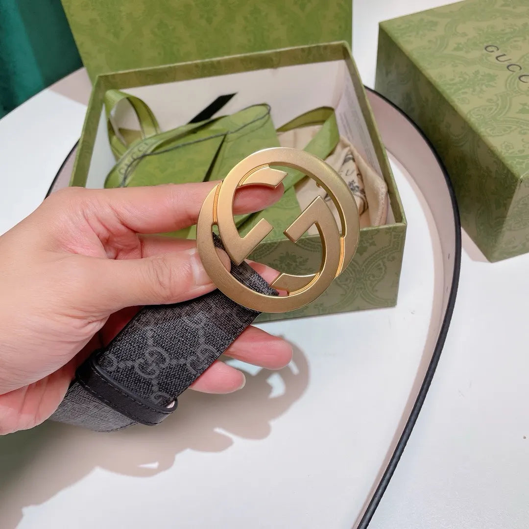 Gucci Gray Monogram Belt gold - Hình 4