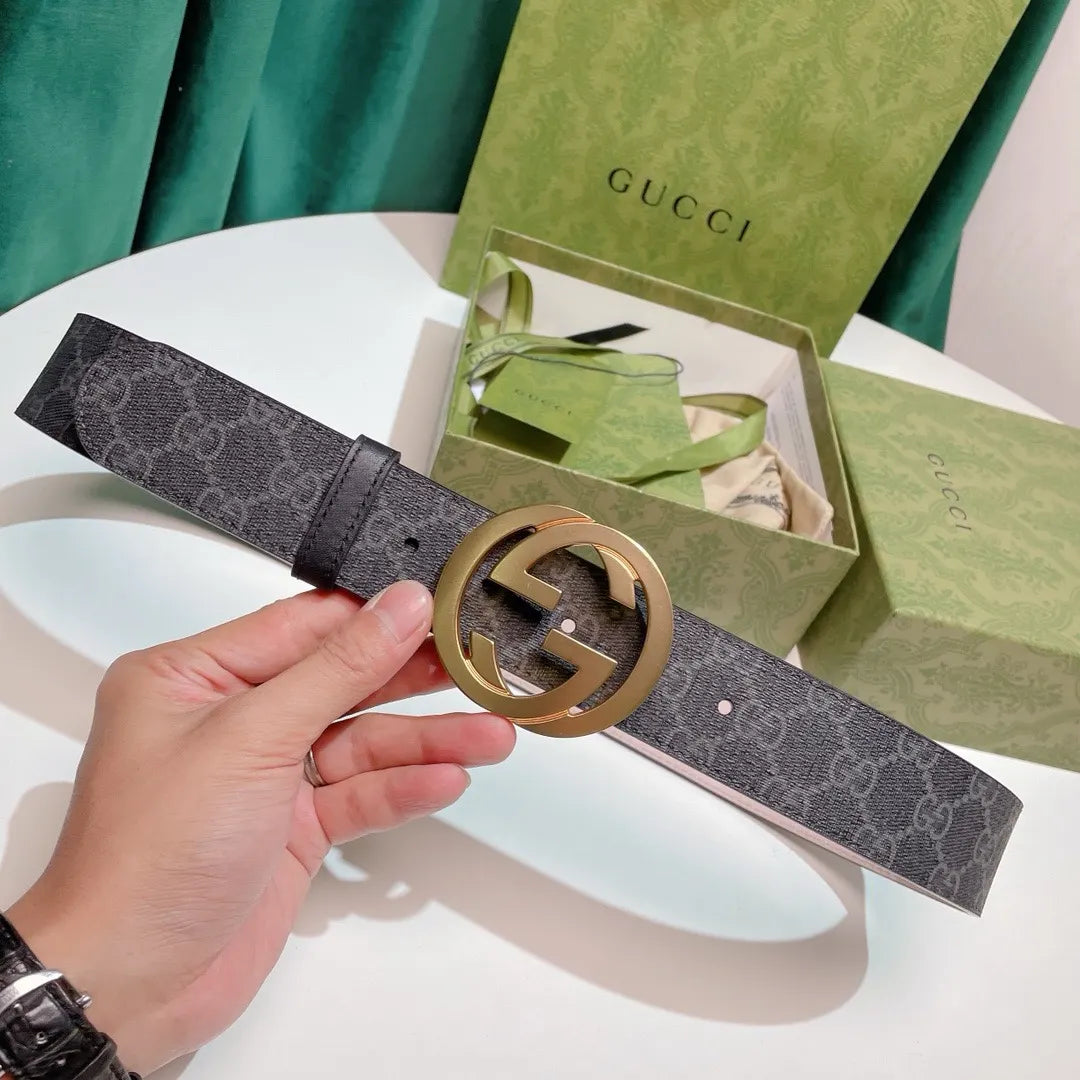 Gucci Gray Monogram Belt gold