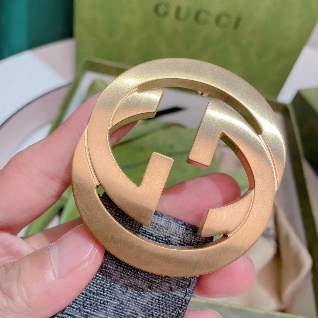 gold Gucci Gray Monogram Belt - Hình 4