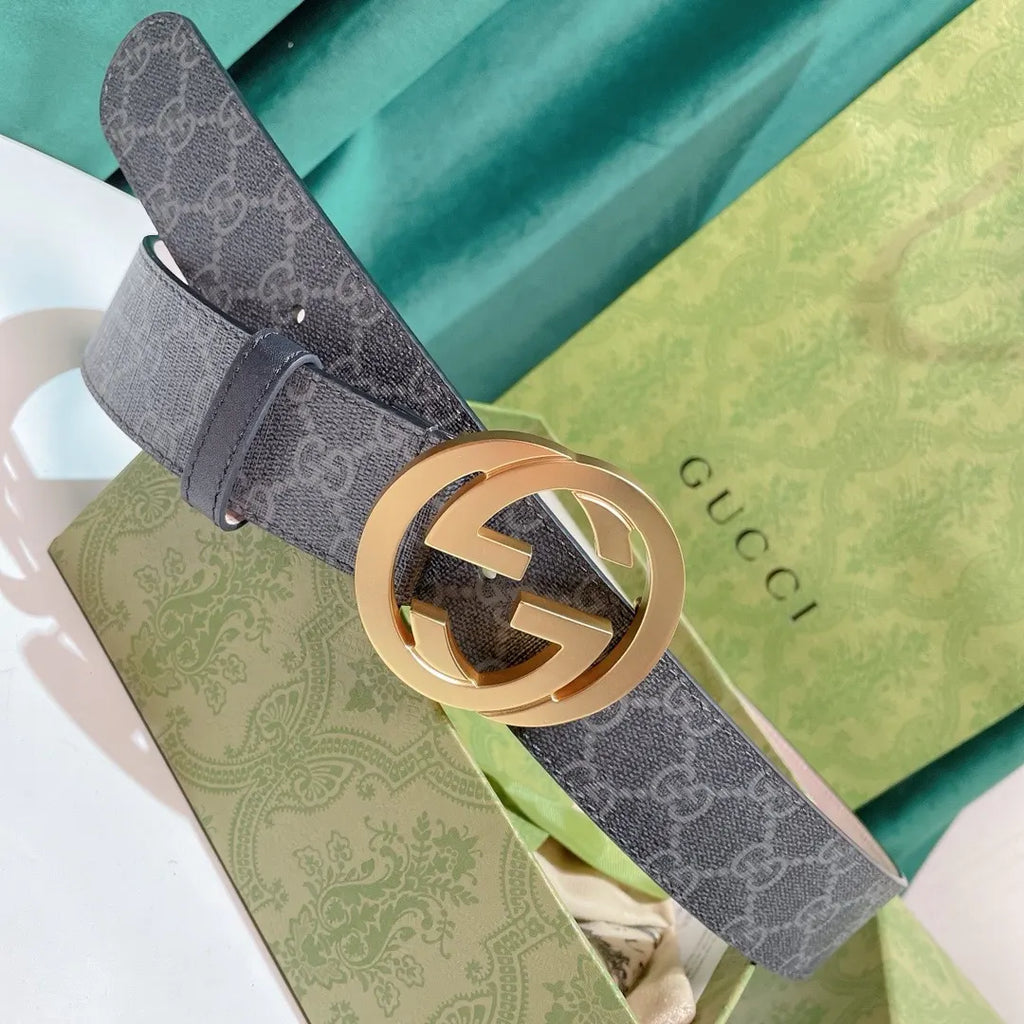 Gucci Gray Monogram Belt gold - Hình 6