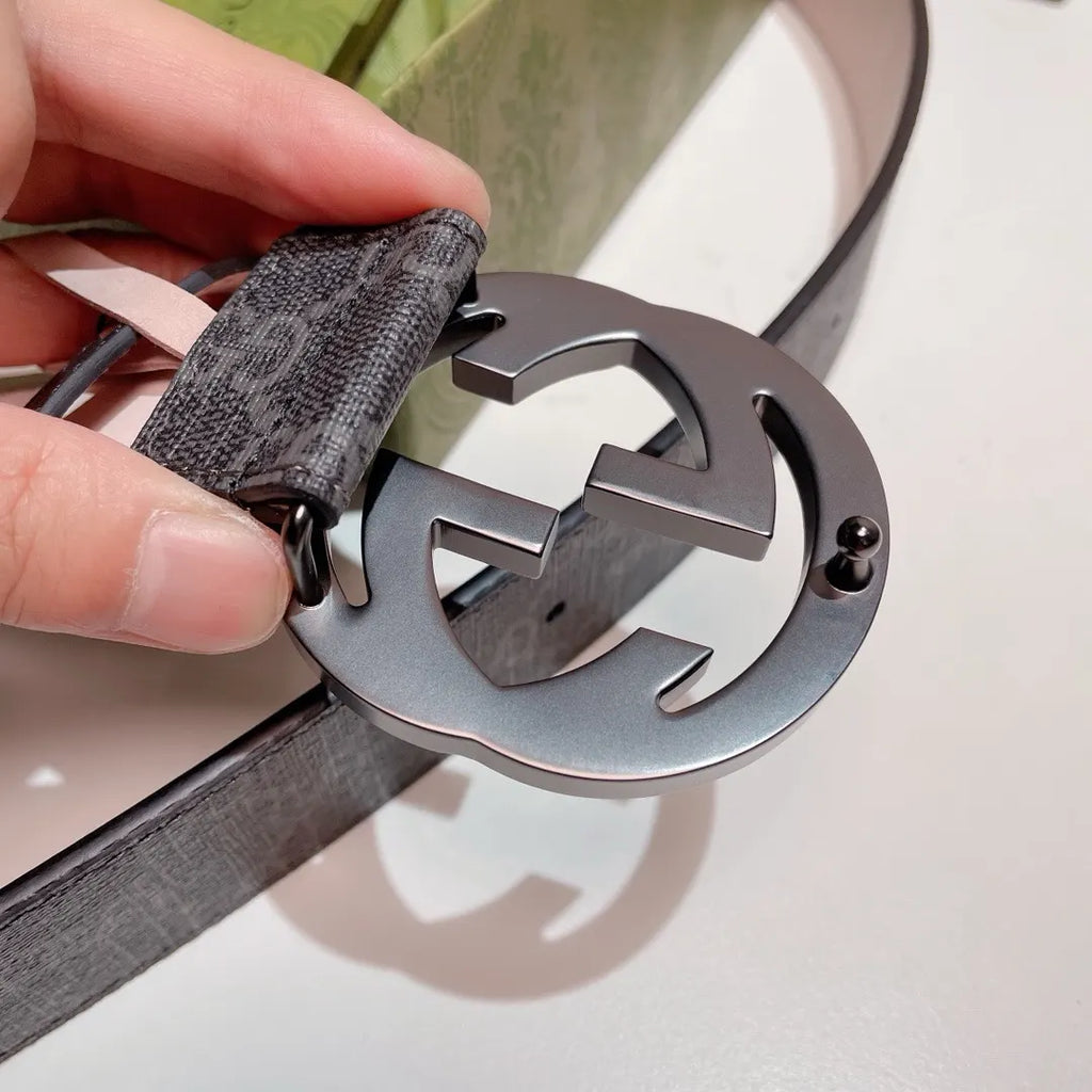 Gucci Gray Monogram Belt silver - Hình 5