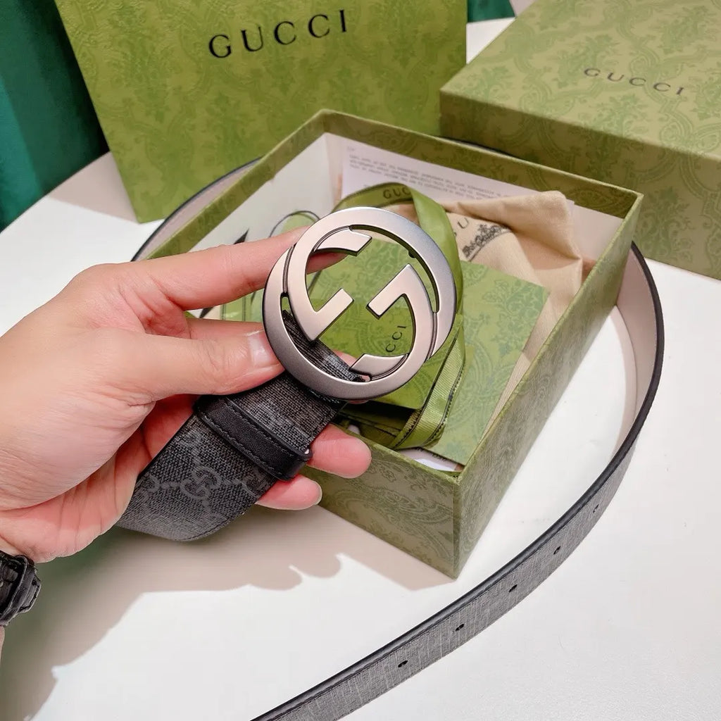 Gucci Gray Monogram Belt silver - Hình 6