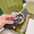 Gucci Gray Monogram Belt silver