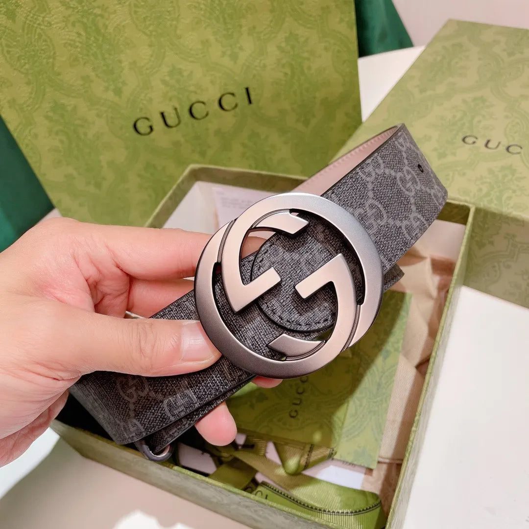 Gucci Gray Monogram Belt silver