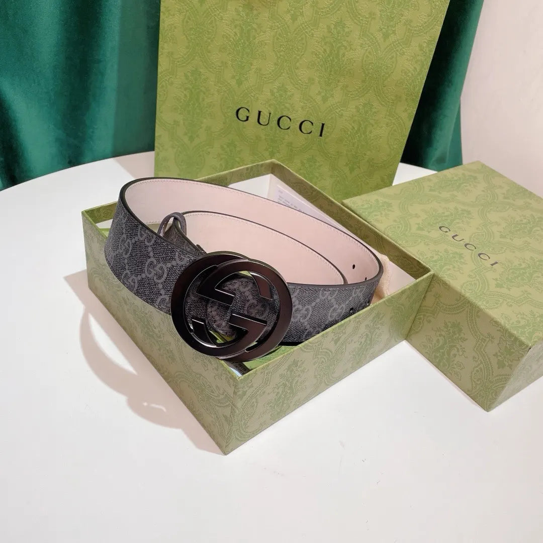 Gucci Gray Monogram Belt silver - Hình 9