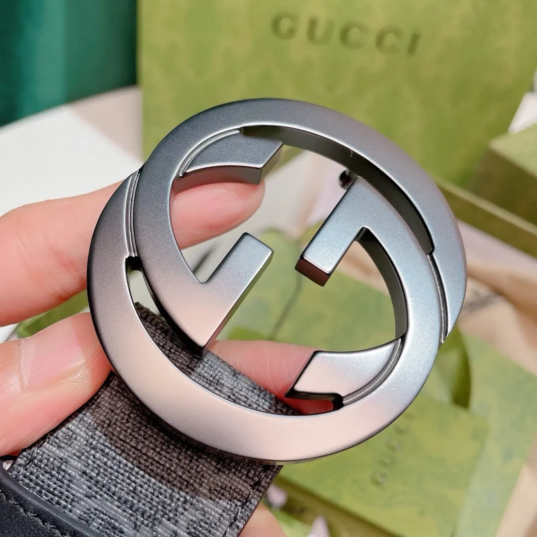 Gucci Gray Monogram Belt silver - Hình 4