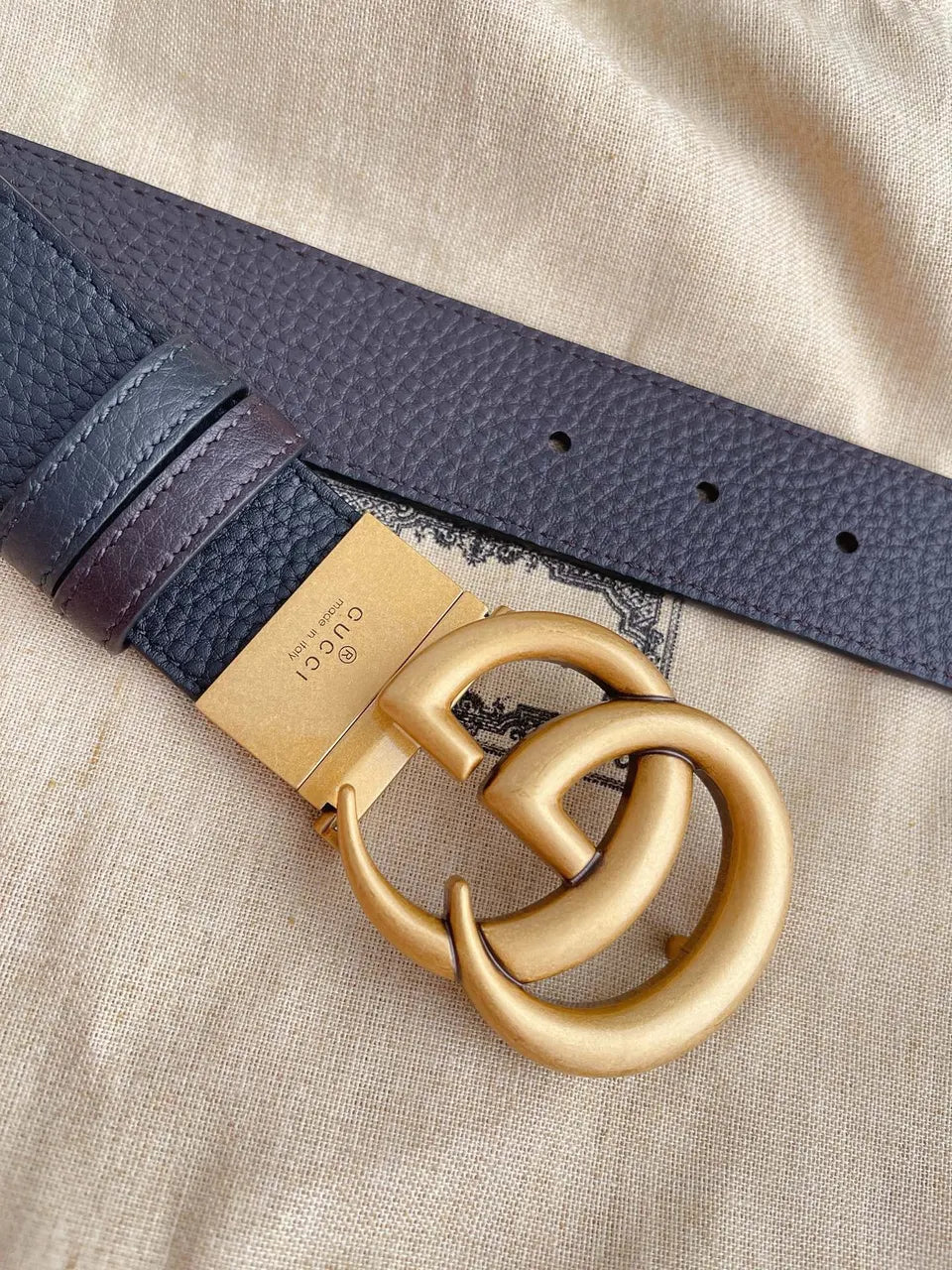 Gucci Black Leather Belt gold gg - Hình 5