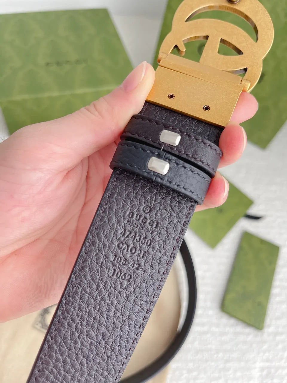Gucci Black Leather Belt gold gg - Hình 3