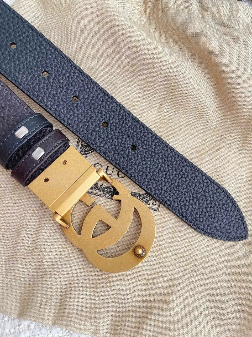 Gucci Black Leather Belt gold gg - Hình 4