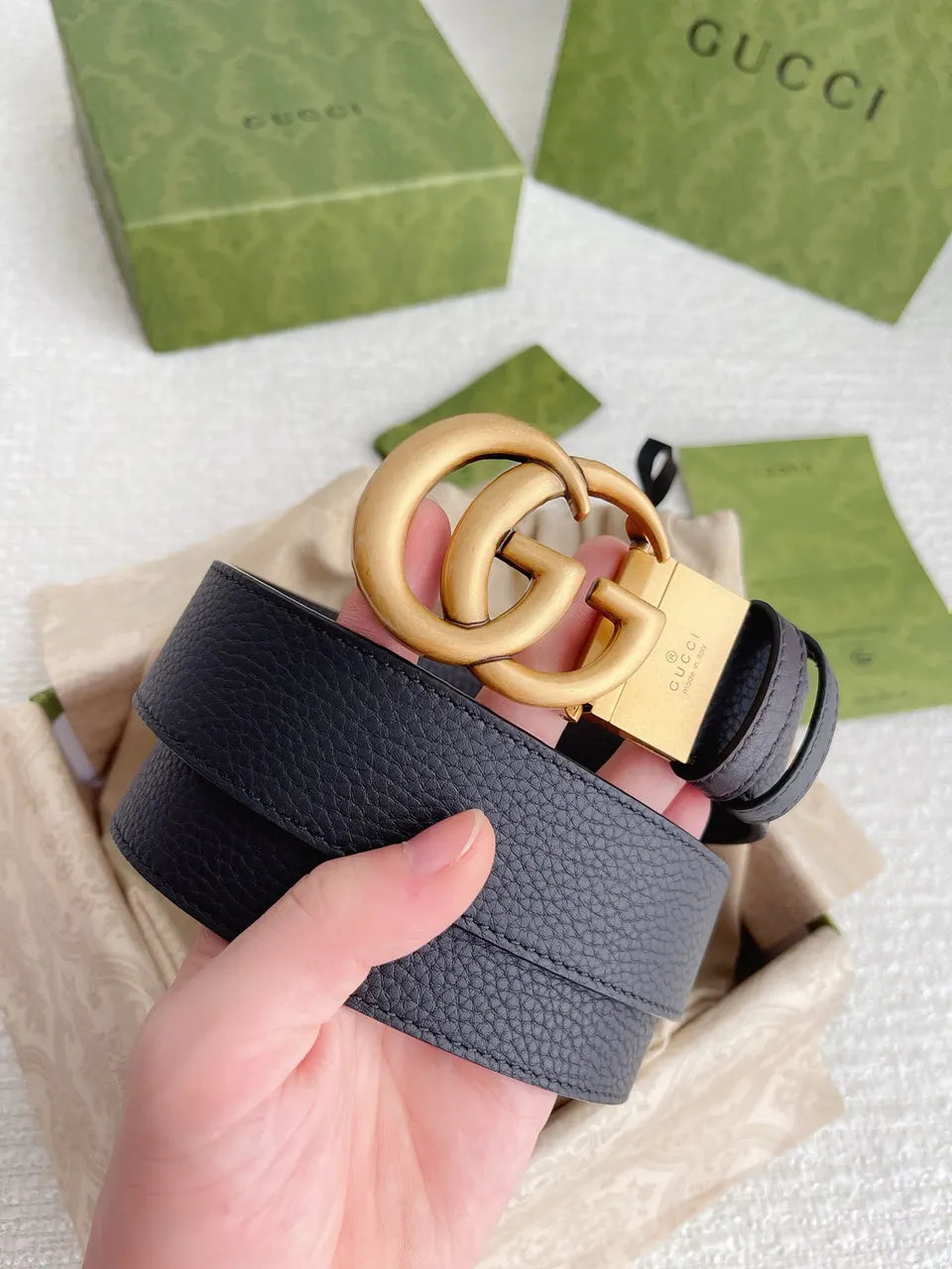 Gucci Black Leather Belt gold gg - Hình 9