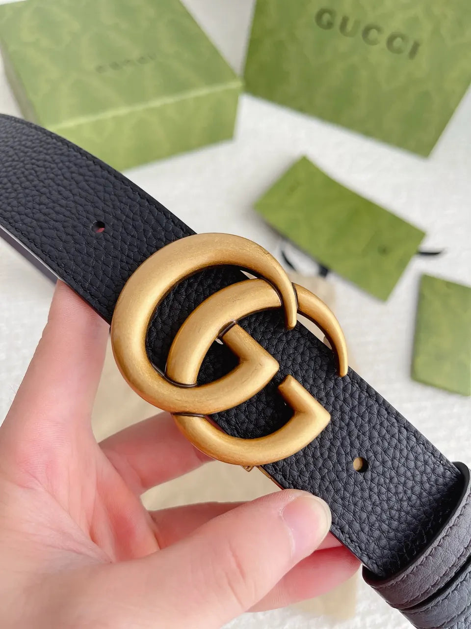 Gucci Black Leather Belt gold gg - Hình 7