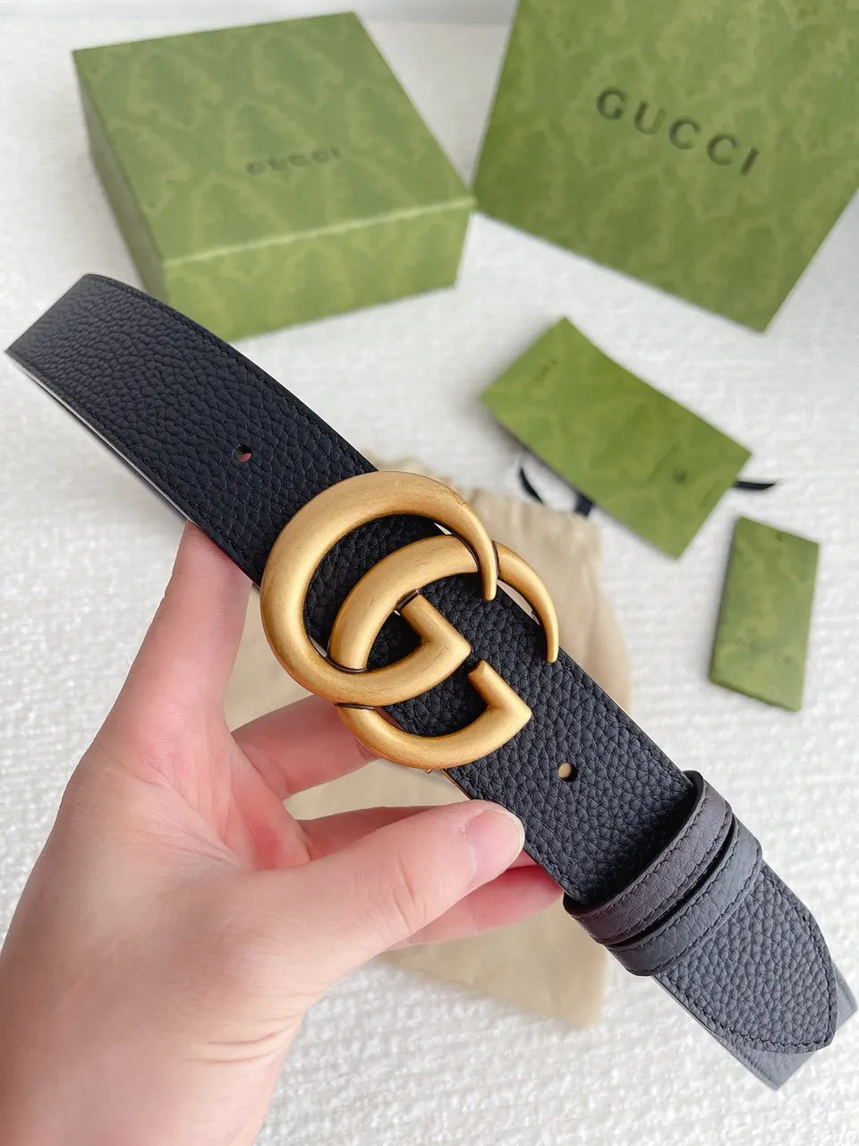 Gucci Black Leather Belt gold gg - Hình 8