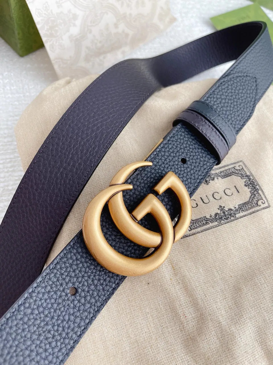 Gucci Black Leather Belt gold gg - Hình 2