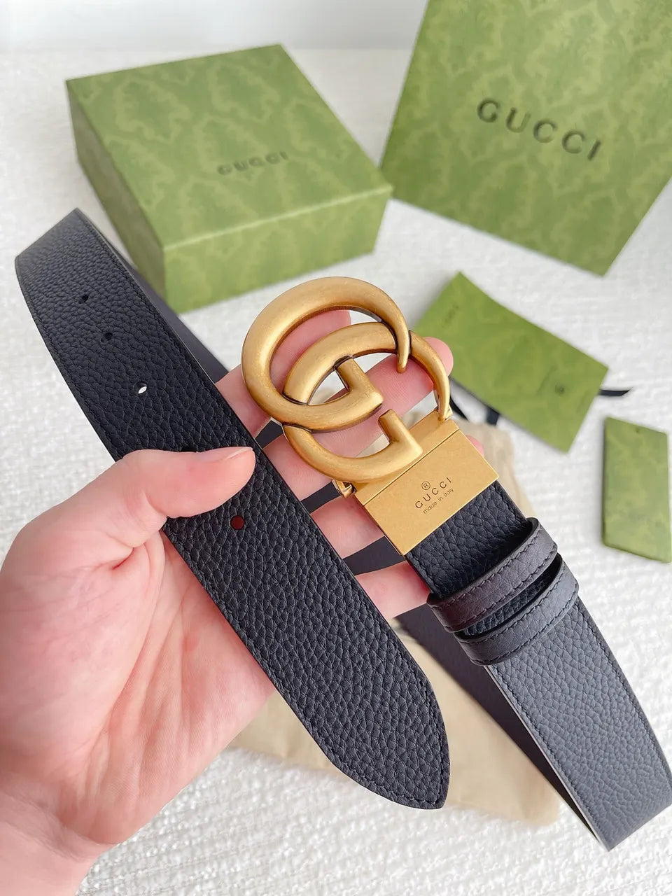 Gucci Black Leather Belt gold gg - Hình 6