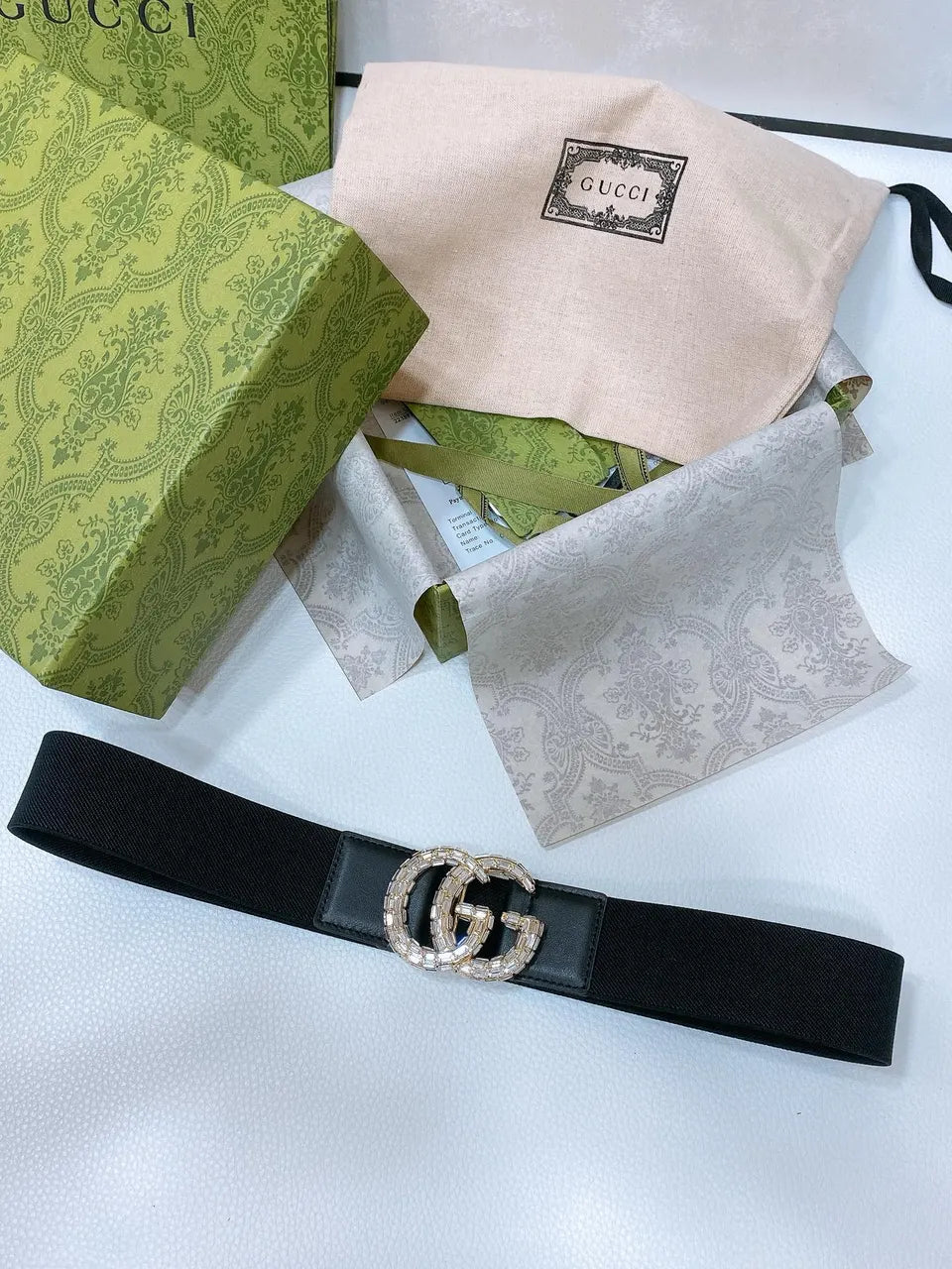 elastic Gucci Crystal GG Belt - Hình 5
