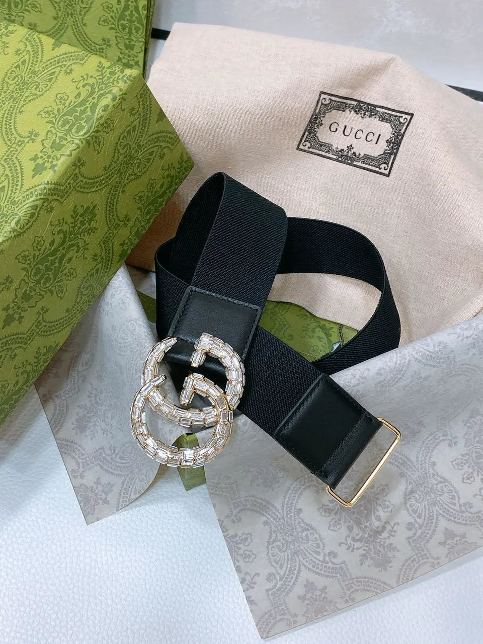 elastic Gucci Crystal GG Belt - Hình 4