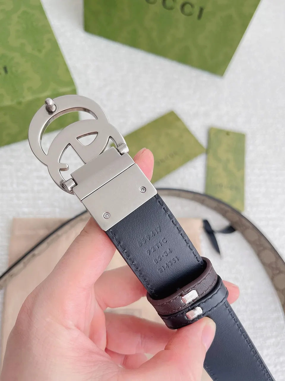 silver Gucci Beige Monogram Belt - Hình 4