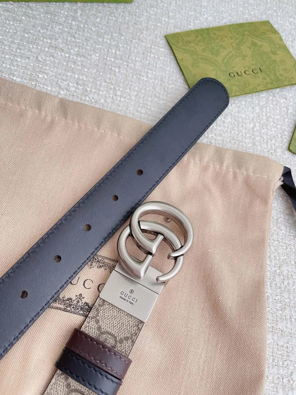 silver Gucci Beige Monogram Belt - Hình 5