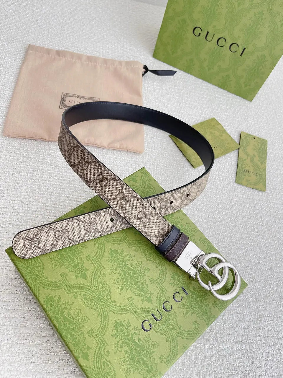 Gucci Beige Monogram Belt - Hình 3
